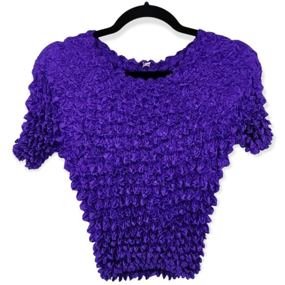 Vintage 90s Popcorn Scrunchy Crinkle Top Purple Crop Top